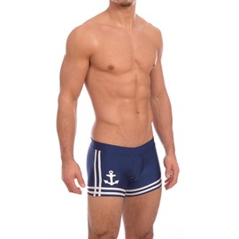 Gary Majdell Sport Traje de baño de corte cuadrado para hombre, Azul marino/flor y brillo, Small