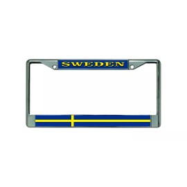 DIGIART SWERIGE SWEDEN SWEDISH FLAG Chrome Metal Car License Plate Frame