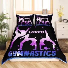 Gymnastics Duvet Cover 140 x 200 cm Girls Romantic Star Glitter Bedroom Decoration Purple Gymnastics Duvet Cover