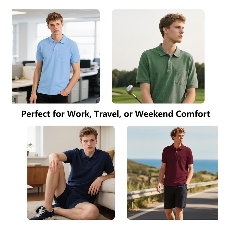ZITY 7 Pack Mens Polo Shirts with Pocket Moisture Wicking