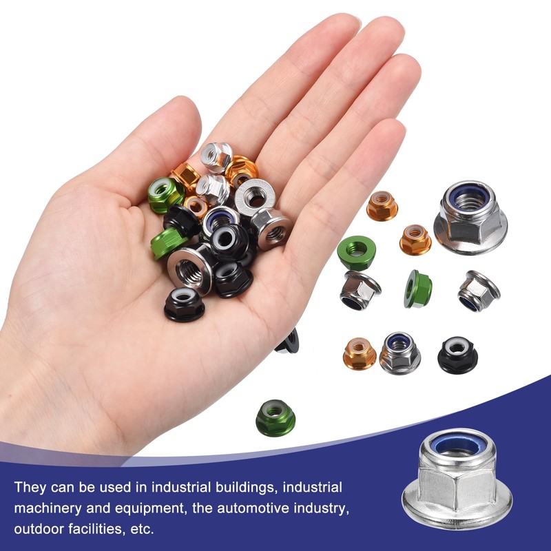 sourcing map M10x1.5mm Flange Nylon Insert Lock Nuts, 35Pcs 304