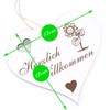 Herzlich Willkommen Sign, Funny Sunflower, Decorative Heart Wooden Welcome Sign,