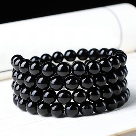 EUMENIDES Women's Natural Stone Bracelet, Tourmaline, Tiger's Eye, Obsidian, Agate Crystal Stone Bracelet, Quality A, 7.2 Inches, 4/6 mm, Stone