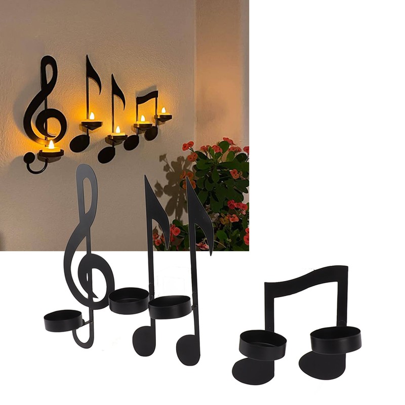 4Pcs Unique Iron Black Music Note Wall Sconce Candle Holder