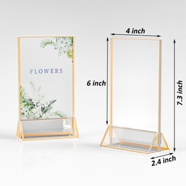 Sezanrpt Acrylic Table Numbers Wedding 4x6 Vertical 4 Pack, Acrylic Table Card Holder Gold, Clear Menu Holder for Table Top, Restaurant Retail, Paper Holder, Photo Frame (4x6 - Vertical)