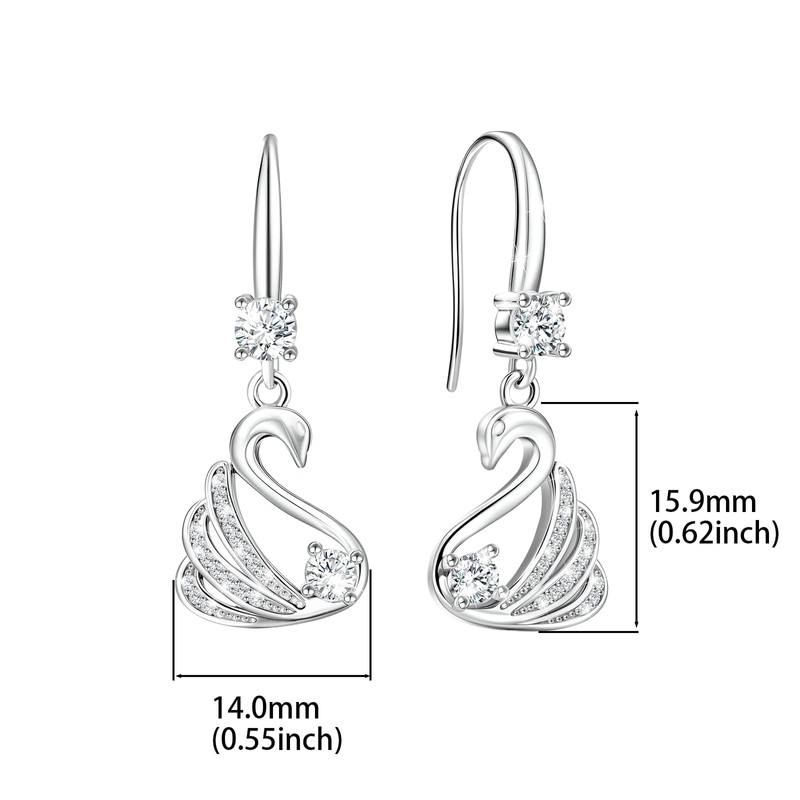 Sterling Silver Swan Drop Dangle Earrings for Women - Hypoallergenic
