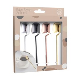 Winkee - Edgy Coffee Spoons Set of 4 - Stylish Spoons in Square Look | Teaspoon Multicoloured | Dinner Spoon | Egg Spoon | Stainless Steel | Gift for Christmas, Birthday, Valentine's Day