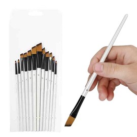 12 Pcs Watercolor Brushes, Pearl White Rod Watercolor Paint Brush Set Nylon Hair Artist Acrylic Brush for Watercolor Oil Painting[Angle Tip]Paintbrush Sets