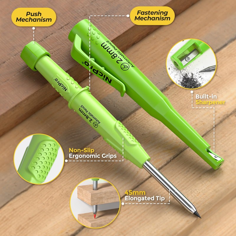 Nicpro CP3000 Carpenter Pencil with Sharpener, 2.8 mm Mechanical Pencils