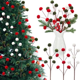Thiccywoov 6 Pcs 14 Inch Christmas Tree Picks Velvet Christmas Ornaments Spheres Ball Pick Velvet Xmas Tree Branches Hanging Decoration Wreath Home Office Party Ornament(Red,Green,White)