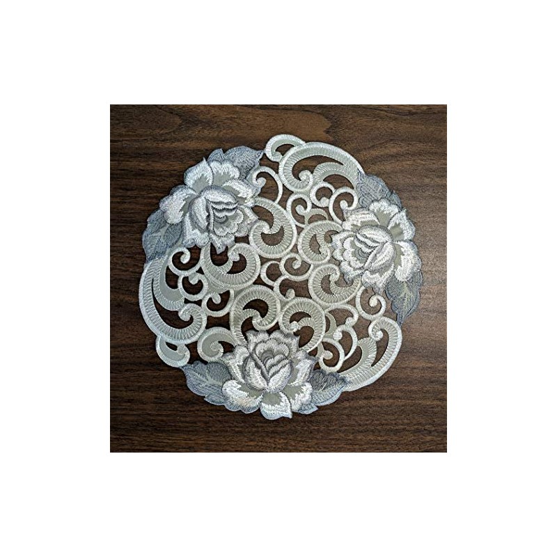 Doily Boutique Round Doily with Cutwork Gray and Silver Roses
