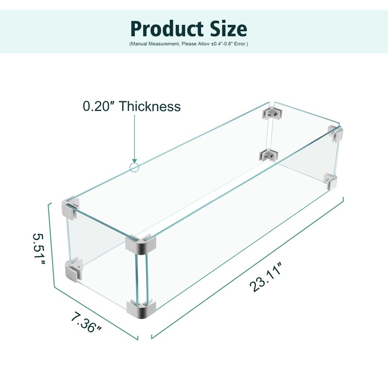 23x7x5.5 Fire Pit Glass Flame Wind Guard,Thick Tempered Glass Rectanglar