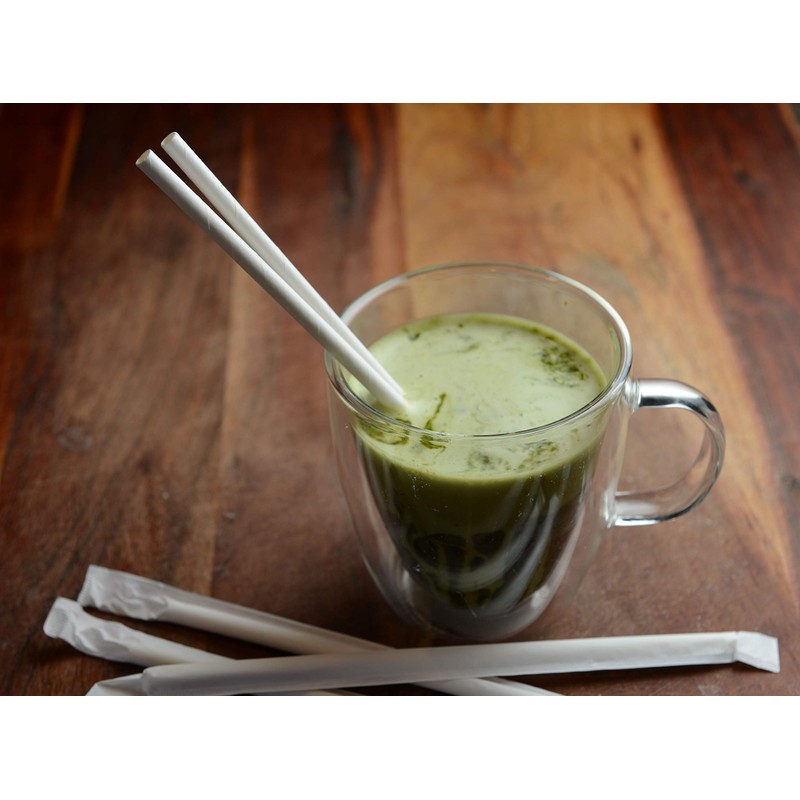 [250 PACK] Wrapped Disposable Paper Drinking Straws White 7.75 Inches