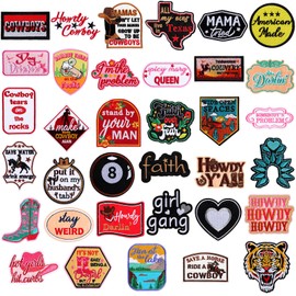 Lyrow 50 Pcs Western Cowboy Iron on Patch for Hat Cowboy Sew on Applique Patch for Jean Jacket Backpack Clothing DIY Accessories