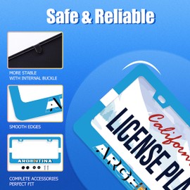 Argentina Flag License Plate Frame License Plate Stainless Steel Parts Colorful License Plate Decorative with Screws Size 12.3" x 6.3" for Men Women