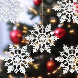 AMS 30ct 4''/100mm Plastic Glittered Snowflake Ornaments Sparkling Christmas Tree Decorations for Wedding,Thanksgiving,Party(White)