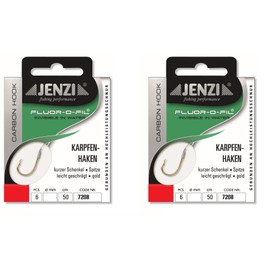 Set: 2 packs of Jenzi tied carp hooks, all-round hooks, carp (12 pieces), hook size 2, 4, 6, 8 to fluorine carbon, leader ready + free Petri Heil! sticker (hook size 2)