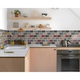 DEWOO Peel and Stick Tile Backsplash 3D Subway Brick Effect for Kitchen Wall Tiles10-Sheet（12"x 12"）