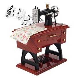 Chloefairy Retro Music Box Vintage Sewing Machine Musical Box Hand-Cranked Clockwork Mechanical Music Box for Teen Girls Gift (Brown)