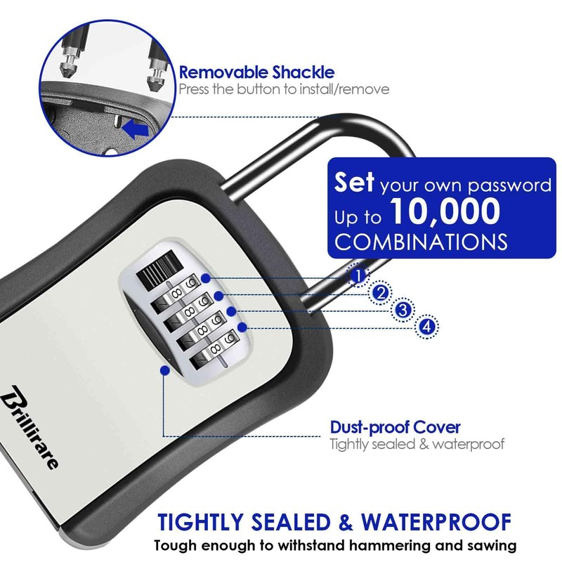 BRILLIRARE 2 Pack Key Lock Box, Waterproof 4 Digits Combination