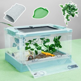 BINANO 16" Foldable Reptile Terrariums Snake Tanks Enclosures for Bearded Dragons Iguanas Lizards Crested Geckos Clear Views Portability High-Temperature Resistant Iron Mesh (Blue, Small)