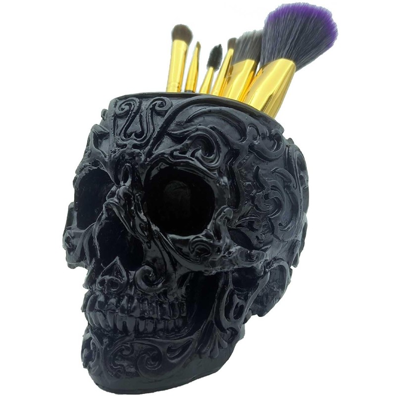CUZOKOLA Goth Accessories Black Skull Decor for Pen Holder with