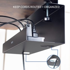 VIVO No Drill Clamp-on 17 inch Power Strip Cable Management Tray, Under Standing Desk Steel Cord Organizer, Black, DESK-CM6L-B