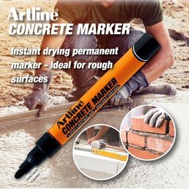 Artline Professional Concrete Permanent Markers with Durable 1.5mm Bullet Tip, Heavy Duty and Ideal for Rough Surfaces, Quick-Dry Ink Construction Markers, and for Parking Lot Marking - Black, 12-Pack