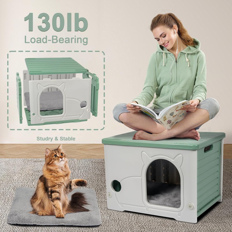 Plastic Cat House for Indoor Outdoor, Weatherproof Outside Cat House