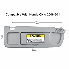 Pair of Left and Right Sun Visors with Clips and Screws for Honda Civic 2006 2007 2008 2009 2010 2011 Light Gray Sun Shade Replacement