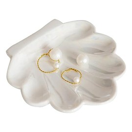 OIWTLIFE Ceramic Shell Jewelry Dish Pearlized Jewelry Pendant Plate Tray Decorative Ring Display Holder (Pearl Color)
