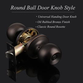 Probrico Bedroom Door Knob with Lock, 1 Pack Interior Door Knob Oil Rubbed Bronze Finish, Bathroom Privacy Locking Door Handles Keyless, Modern Round Ball Knob