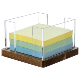MyGift Premium Clear Acrylic Sticky Note Holder with Removable Acacia Solid Wood Tray, Desktop Self Adhesive Memo Pad Storage for Home, Office, Business