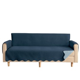 Collections Etc Lacey Scalloped Edge Reversible Quilted Furniture Protector Navy/Light Blue Sofa