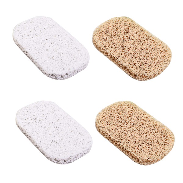 4 PCS Soap Saver, Soap Lift Eco-Friendly Soap Holder Recyclable Non Slip Soap Dish Pad Natural White Soap Press Loofah Soap Rest Travel Soap Tin Soap Drainer for Bathroom Kitchen Shower Old Soap