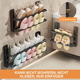 VAIGU:OA Metal Shoe Rack - 2 Levels Shoe Holder Wall Shoe Rack, 37-67 cm Extendable Shoe Rack Space Saving for Bathroom, Caravan, Can Be Used in Bedroom and Living Room (Black)