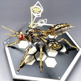 MHWTTY 3D Metal Puzzles for Adults Model Kits: DIY to Build Mechanical Wasp Metal Assembly Toy Steel Jigsaw Brain Teaser Puzzle for Men (Silver Gold-Wasp Metal Puzzle)
