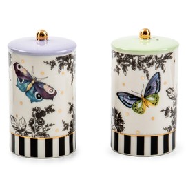 MACKENZIE-CHILDS Farmhouse Salt and Pepper Shaker Set, Ceramic Salt and Pepper Holders, Butterfly Toile