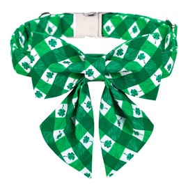 MACA Bates - Collar para perro del día de San Patricio con lazo/flor/pajarita, collar ajustable de trébol para perros pequeños, medianos y grandes con hebilla de metal