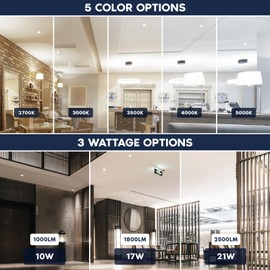 LUXRITE 6" Inch Commercial LED Recessed Light with J-Box, 5 Color Options 2700K - 5000K, 3 Wattages 10/17/21W, 0-10V Dimmable, CRI90, 1000/1800/2500 Lumens, 120-277V, Wet Rated, IC Rated (4 Pack)