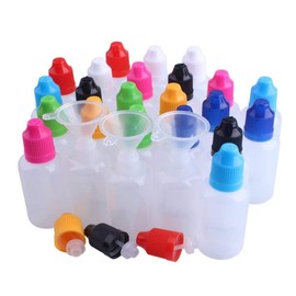 NANSHINE 10 ml - 120 ml de plástico LDPE líquido punta cuentagotas para ojos vacíos con tapa resistente a los niños (botellas + tapas de colores de mezcla + puntas + etiqueta) 50 ml x 20 unidades