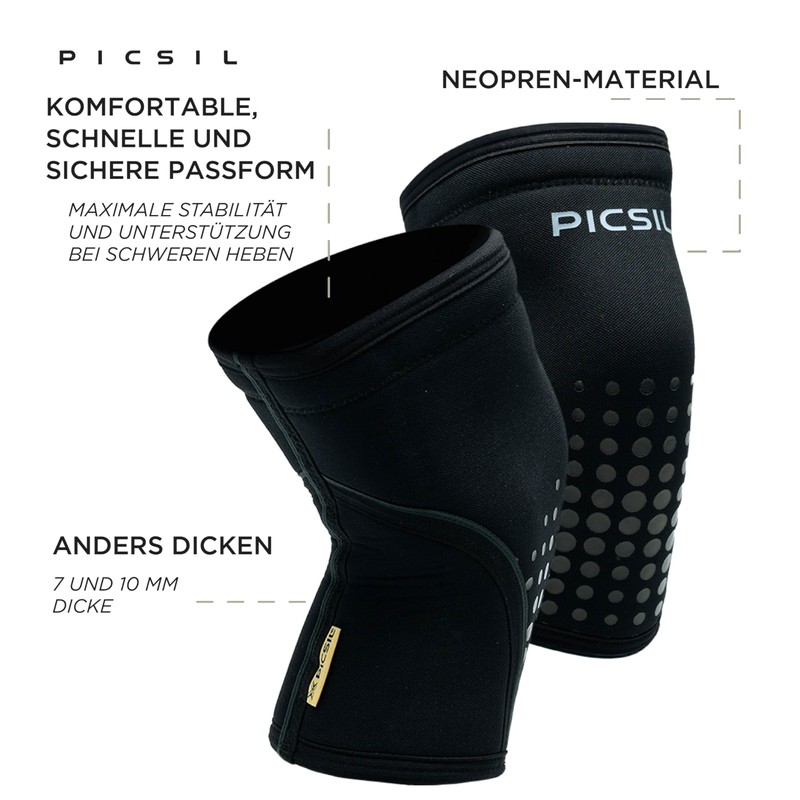 PICSIL 7/10mm Rigid Neoprene Knee Pads, 2 Knee Pads for