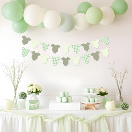 Sage Green Gingham Onesie Garland Banner for Gender Neutral Baby Shower Decoration