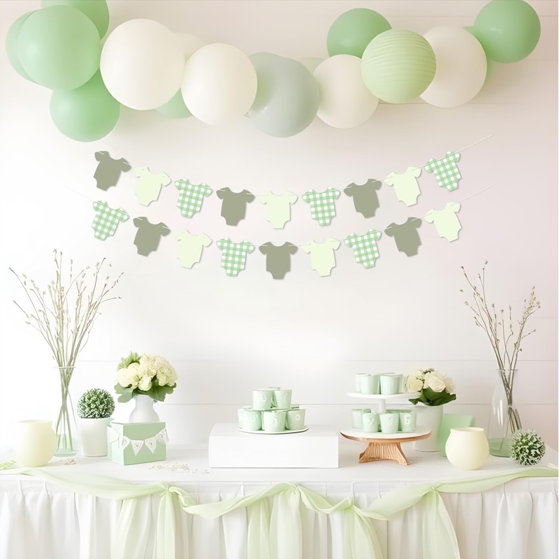 Sage Green Gingham Onesie Garland Banner for Gender Neutral Baby