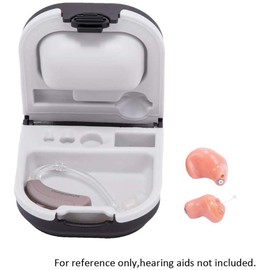 Hearing Aid Case Hard Storage Box with Battery Holder and Cleaning Brush Slot (Black)