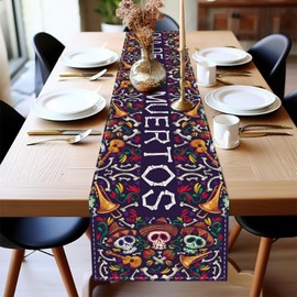 LFIVEOOH Mexican Table Runner, Day of The Dead, Dia De Los Muertos Decorations Altar, Fiesta Party, 72×13 Inch
