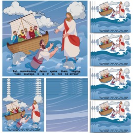 chiazllta 30 Pack Christian Scene Stickers Art Craft for Kids Jesus Walk on Water Cardboard with Religious Stickers Catholic Bible DIY Ornaments Gift for Sunday School Home Classroom Game Activities