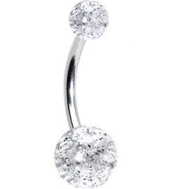 Body Candy Unisex Adult Stainless Steel Clear Glitter Acrylic Ball Belly Button Ring