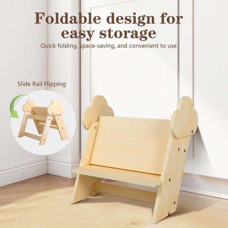 TinyHaven Wooden Toddler Step Stool, 2-Step Foldable Stool for Kids