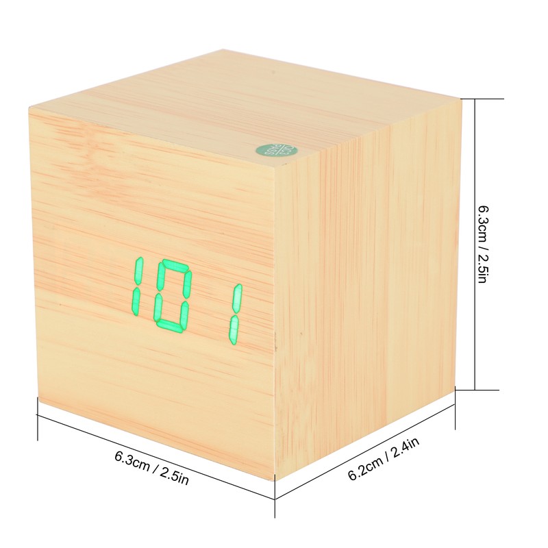 Wooden LED Clock Digital Voice Control Desk Rectangular Ornaments Wood